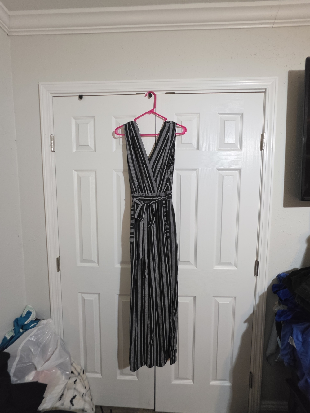 NWT Monteau Black & White Striped Sleeveless Wide Leg Jumpsuit - Size L